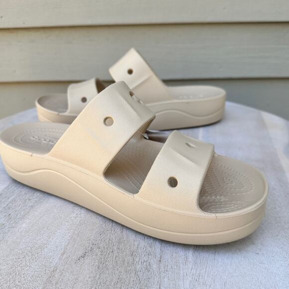 Crocs Baya Platform Womens Double Strap Slides Size 10 Chai Tan Beige Sandal New - Picture 5 of 13